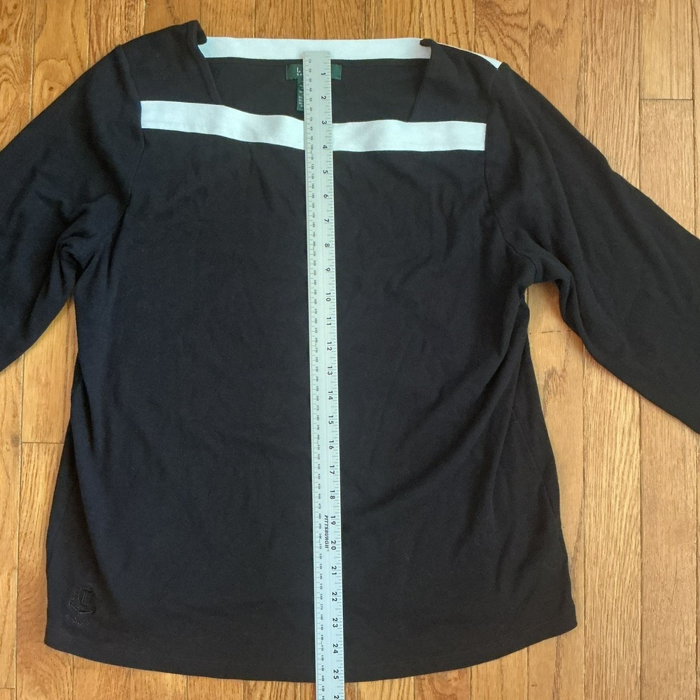 Lauren Ralph Lauren Plus Boat Neck 3/4 Sleeve Cotton Top Black 2X - Picture 4 of 7